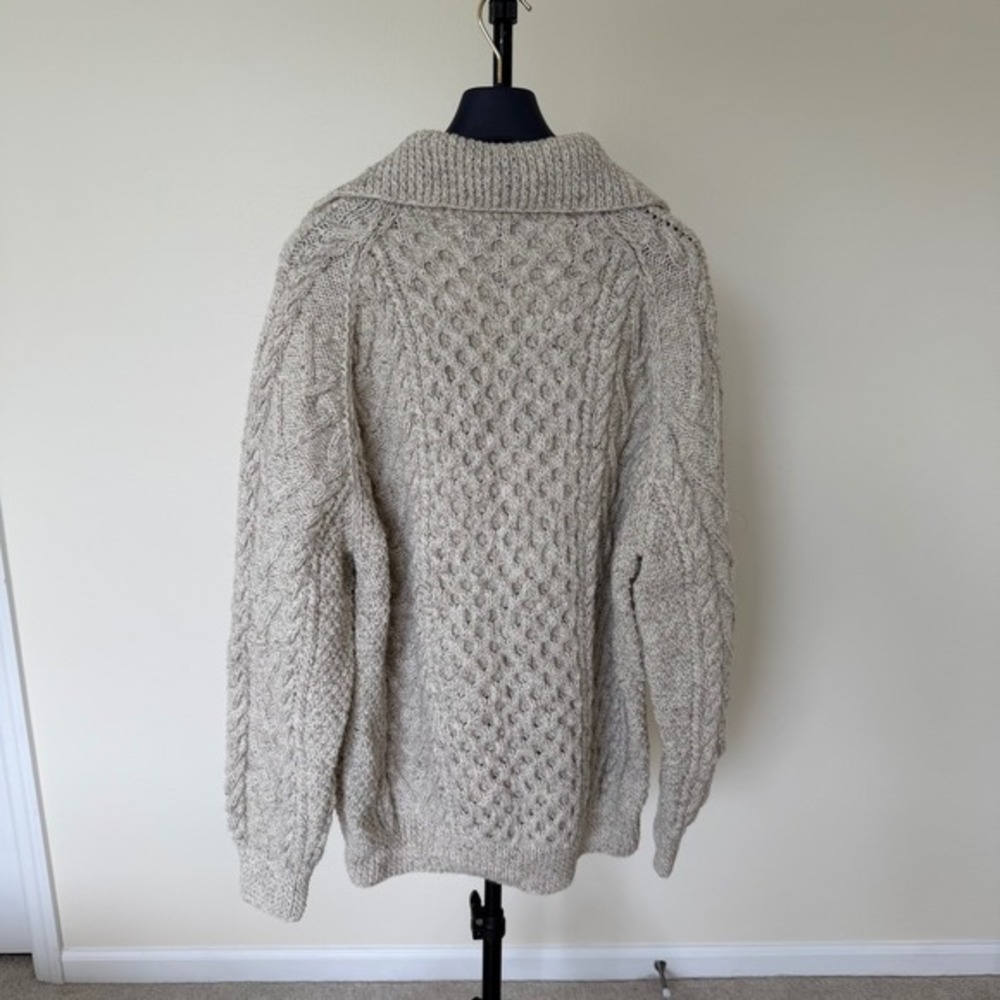 Athena Designs Irish Handknit‎ Wool Zip Cardigan Sweater Oatmeal Mens XL - Picture 6 of 9
